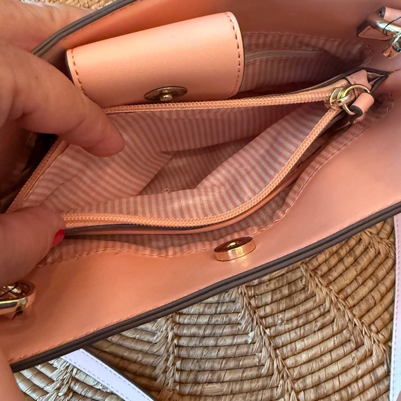 New Nanette Lepore Peach with Tan Weave Bucket Crossbody Bag - Picture 3 of 11